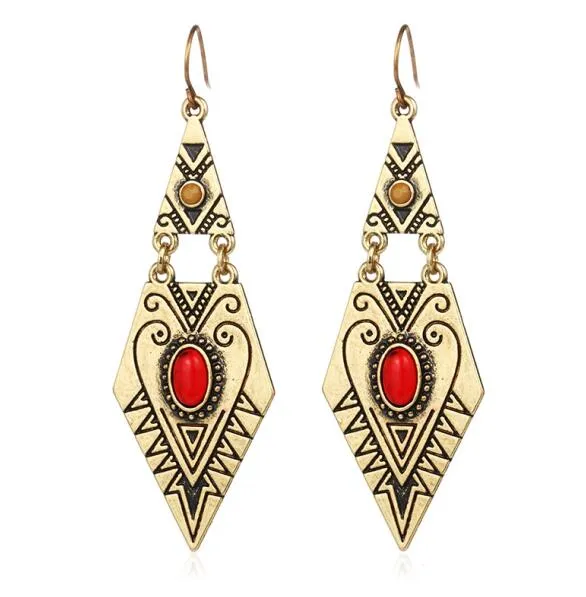 Geometric Antique Ethnic Long Earring - 2 Colors