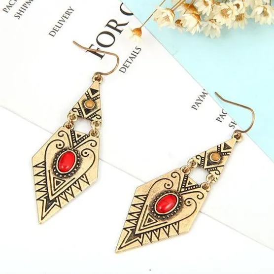 Geometric Antique Ethnic Long Earring - 2 Colors