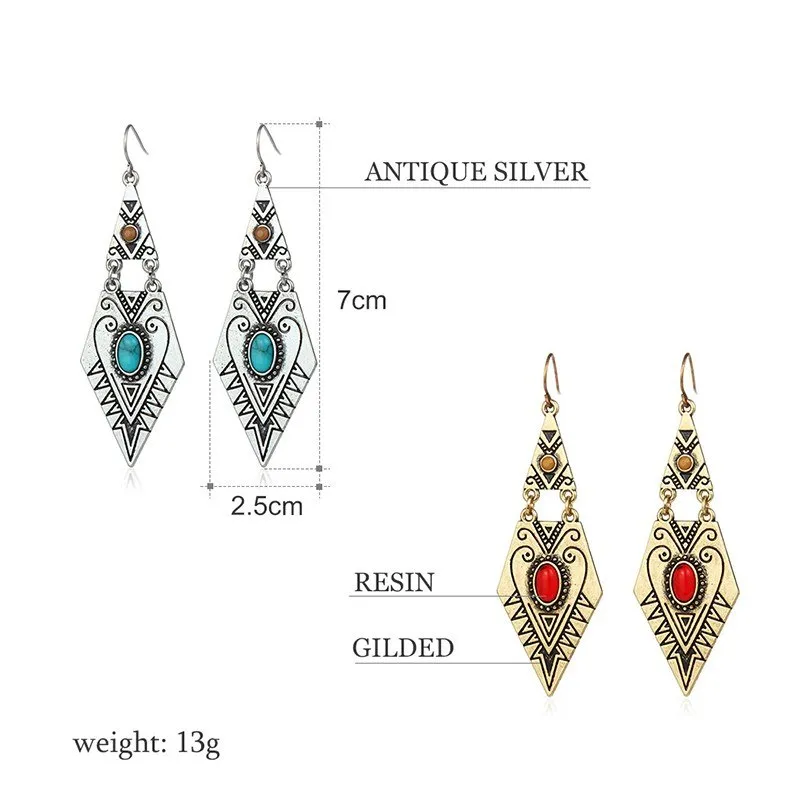 Geometric Antique Ethnic Long Earring - 2 Colors