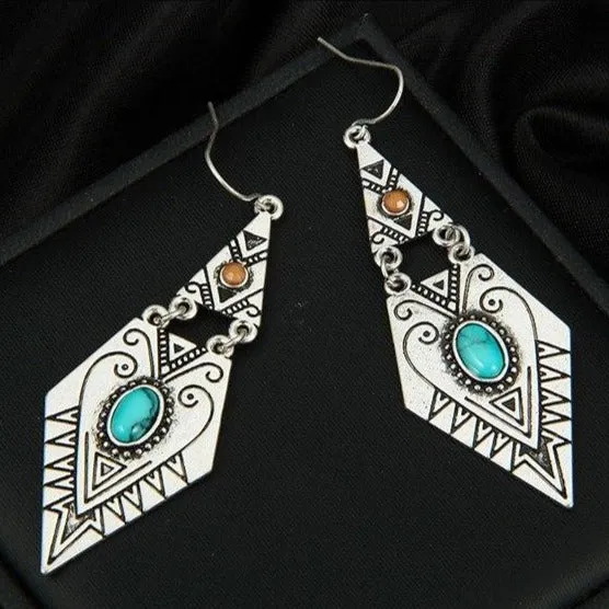 Geometric Antique Ethnic Long Earring - 2 Colors