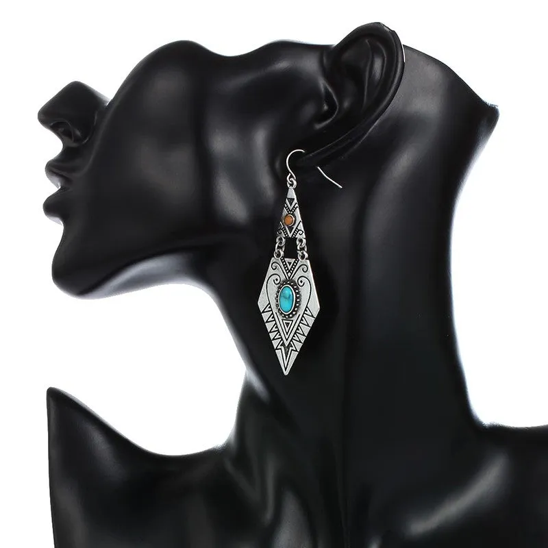 Geometric Antique Ethnic Long Earring - 2 Colors