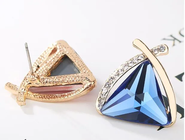 Golden Triangle Shape Crystal Style Stud - 3 Colors