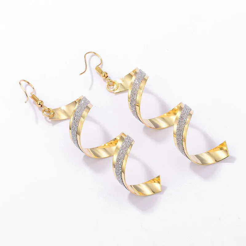 Golden Twist Spiral Long Dangle Drop Earrings