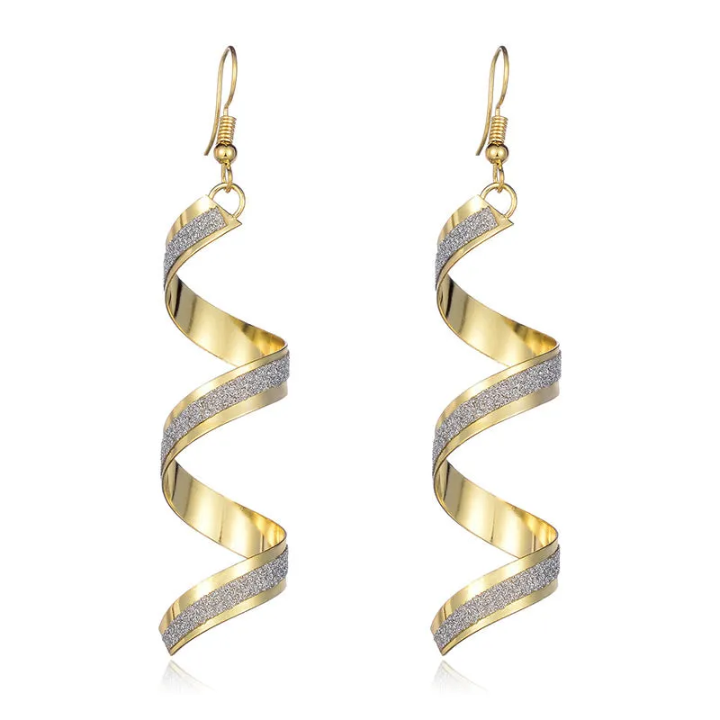 Golden Twist Spiral Long Dangle Drop Earrings