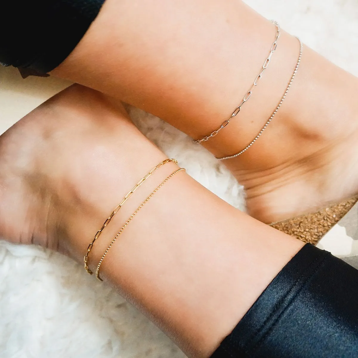 Graffetta Silver Layering Anklet Set