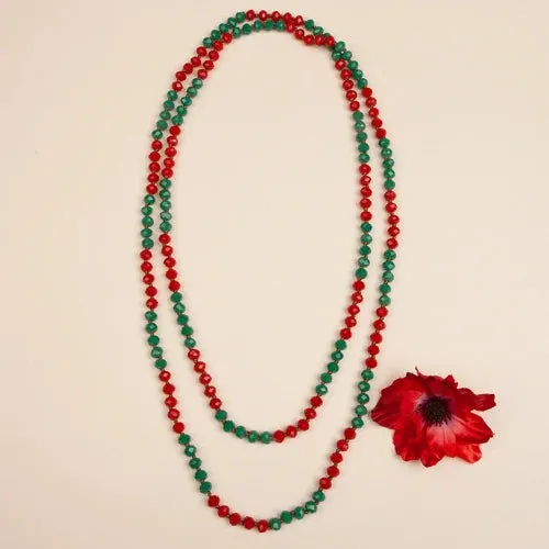 Green & Red Crystal 60" Layering Necklace