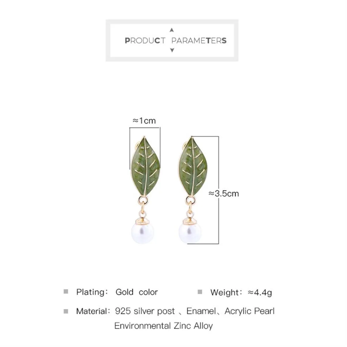 Green Enamel Leaf Pearl Drop Earring