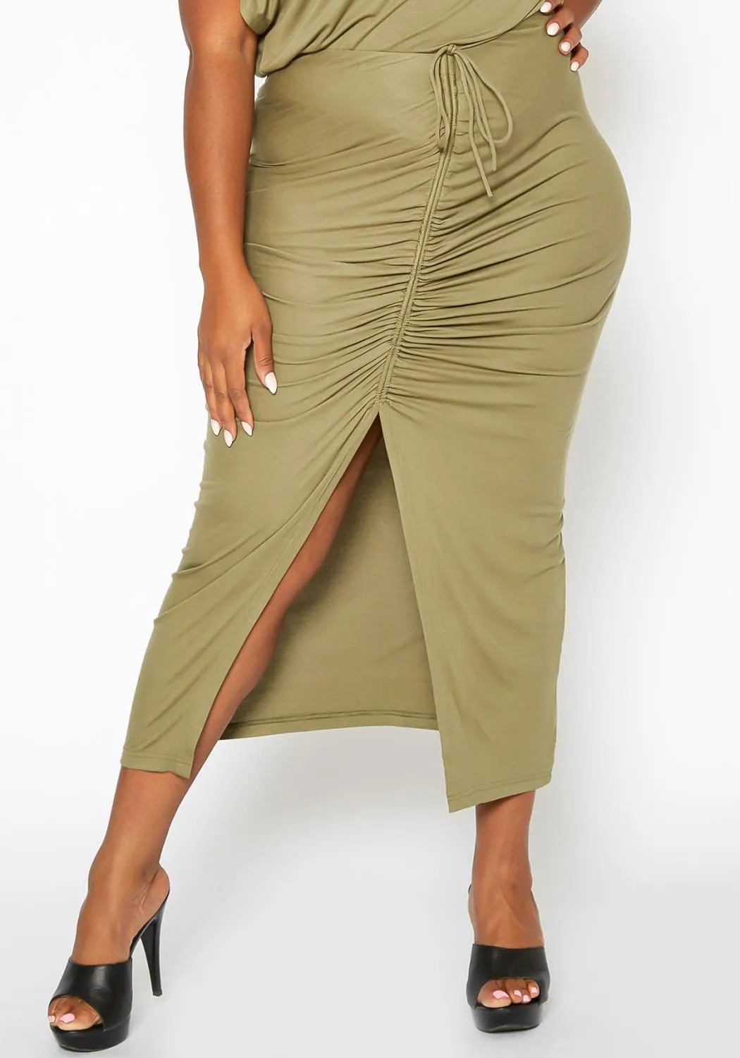 HI Curvy Plus Size Centered Drawstring Hem Maxi Skirts