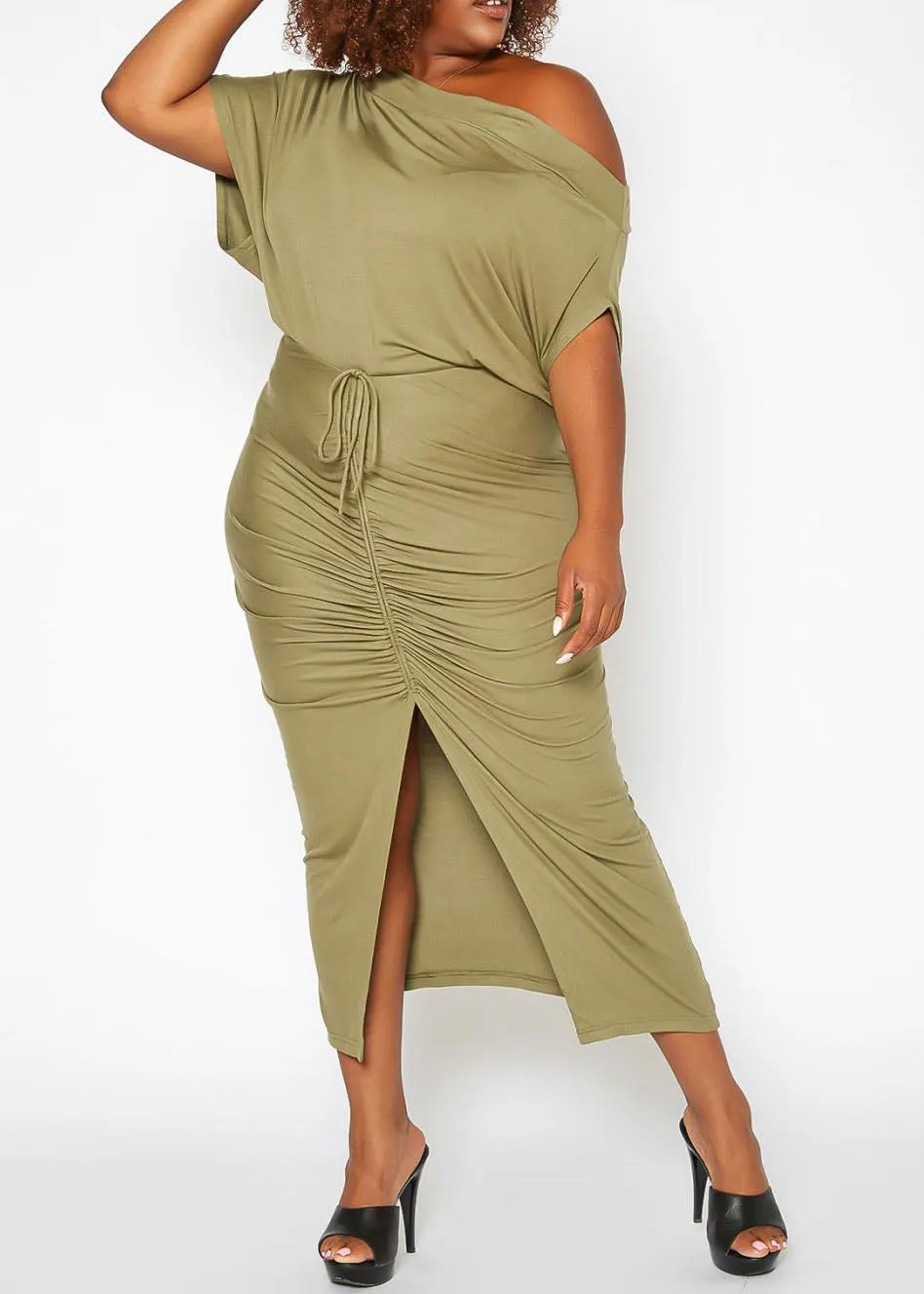 HI Curvy Plus Size Centered Drawstring Hem Maxi Skirts