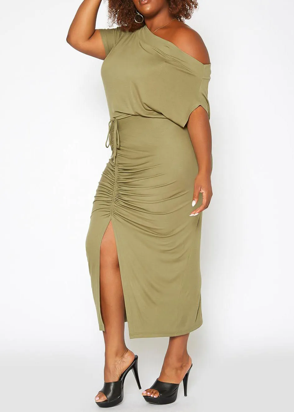 HI Curvy Plus Size Centered Drawstring Hem Maxi Skirts