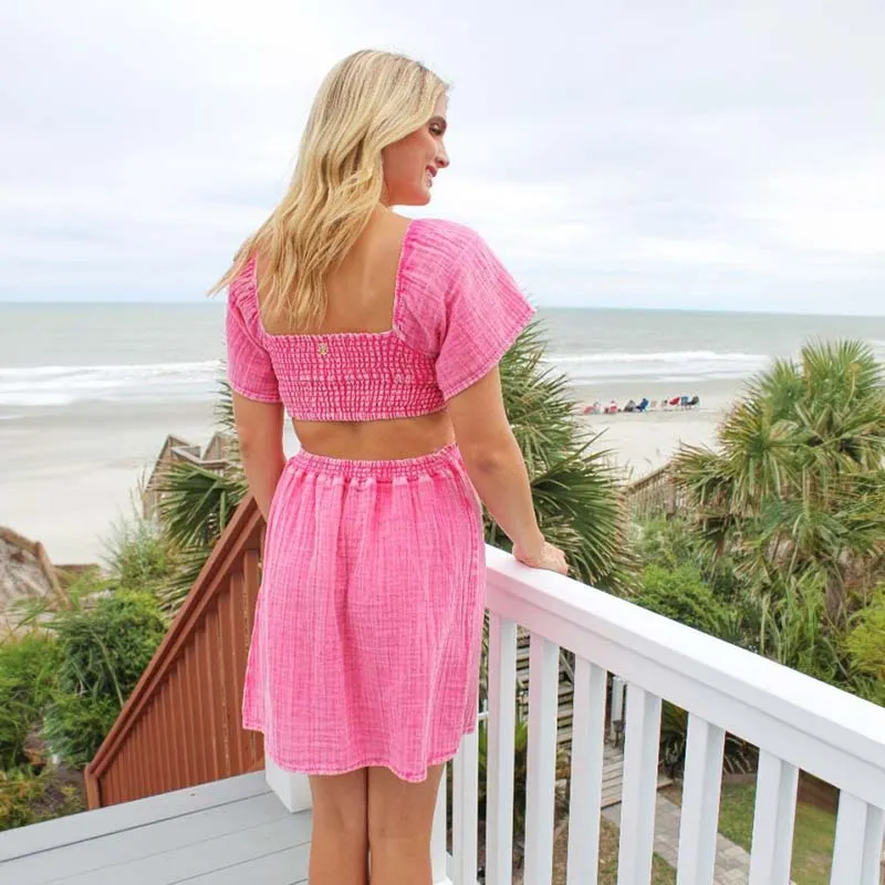 Hot Pink Gauze Cut Out Dress