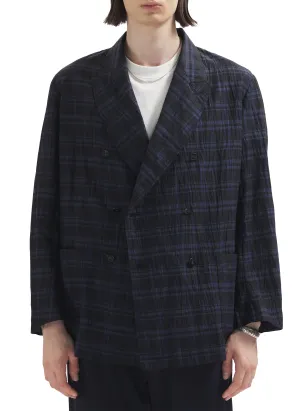 Imported Hybrid Linen Seersucker Double Breasted Soft Blazer