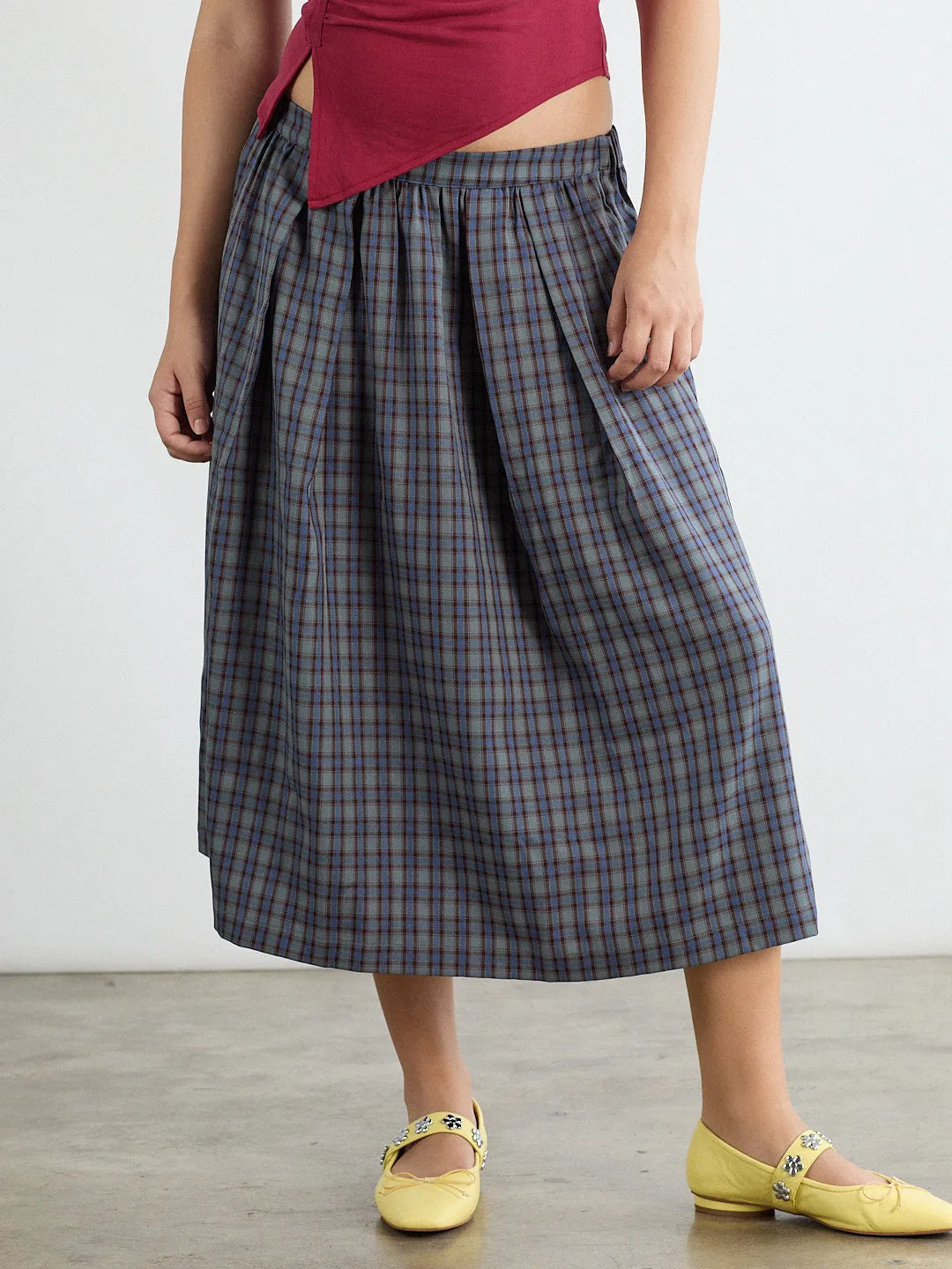 Irene Midi Skirt - Grey Plaid