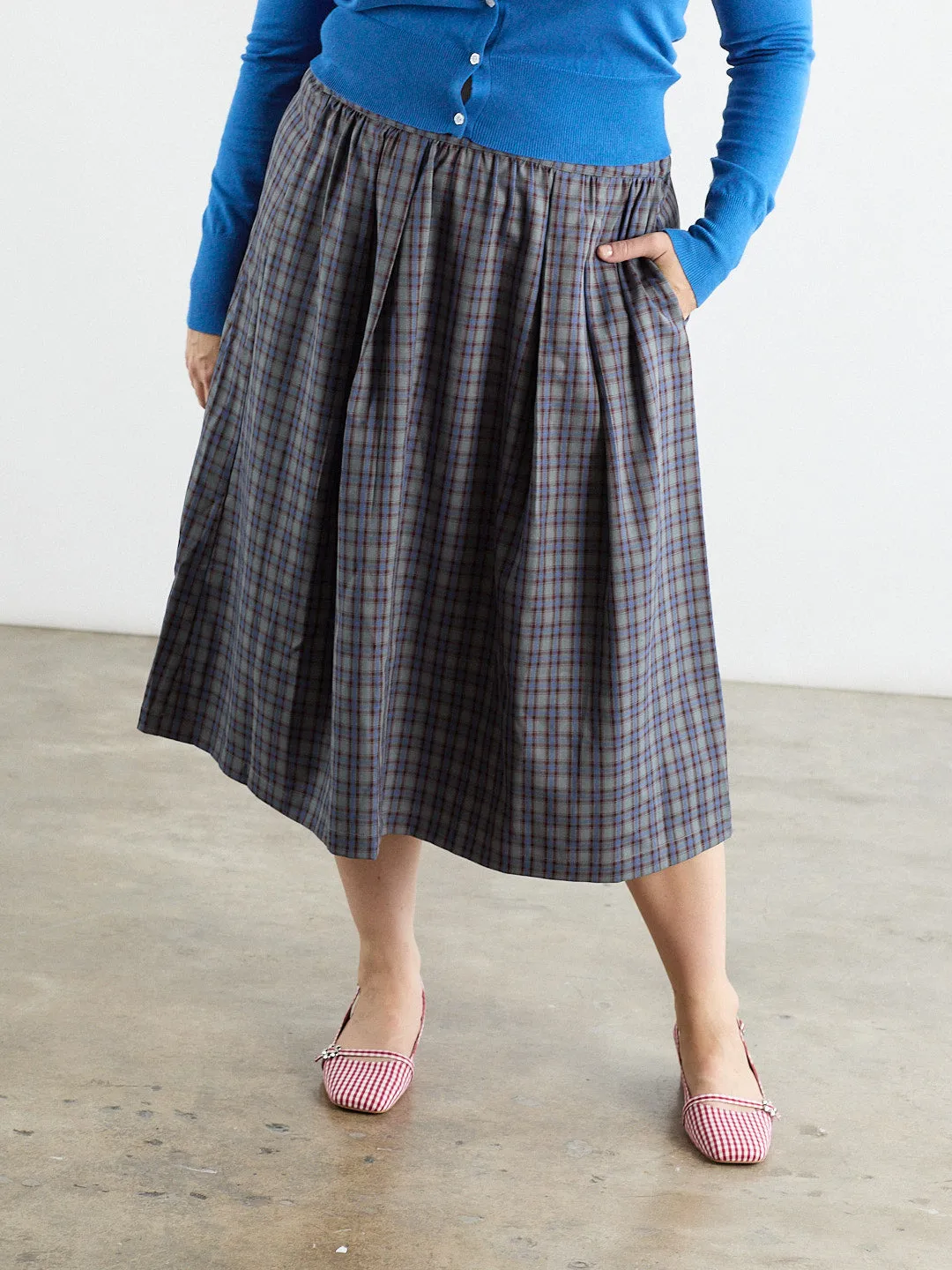 Irene Midi Skirt - Grey Plaid