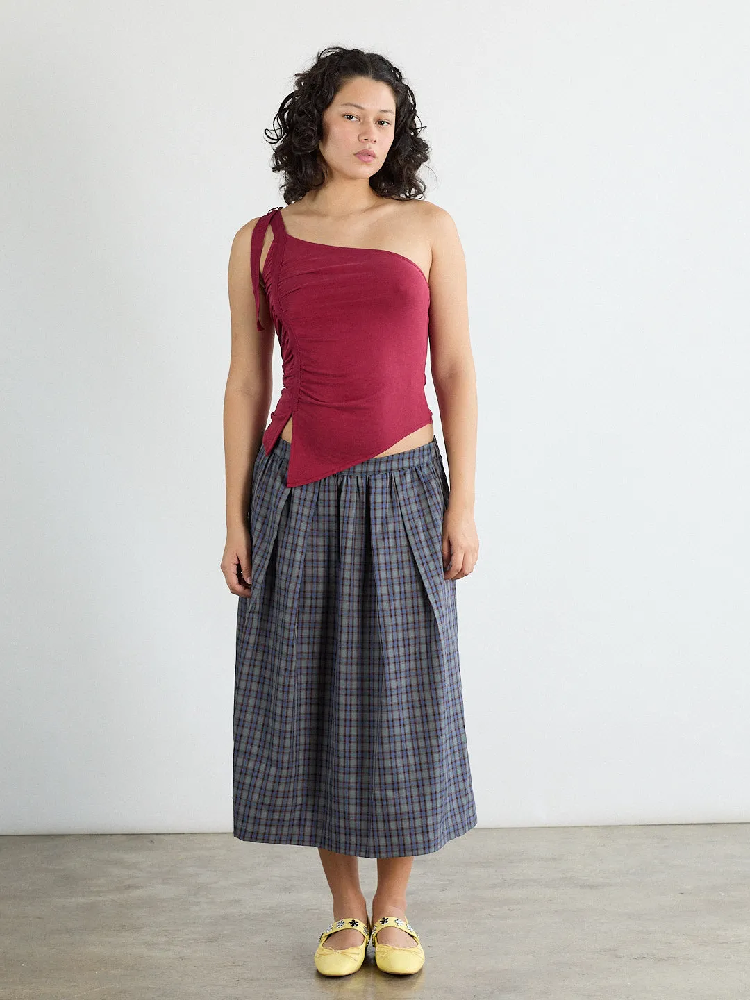 Irene Midi Skirt - Grey Plaid