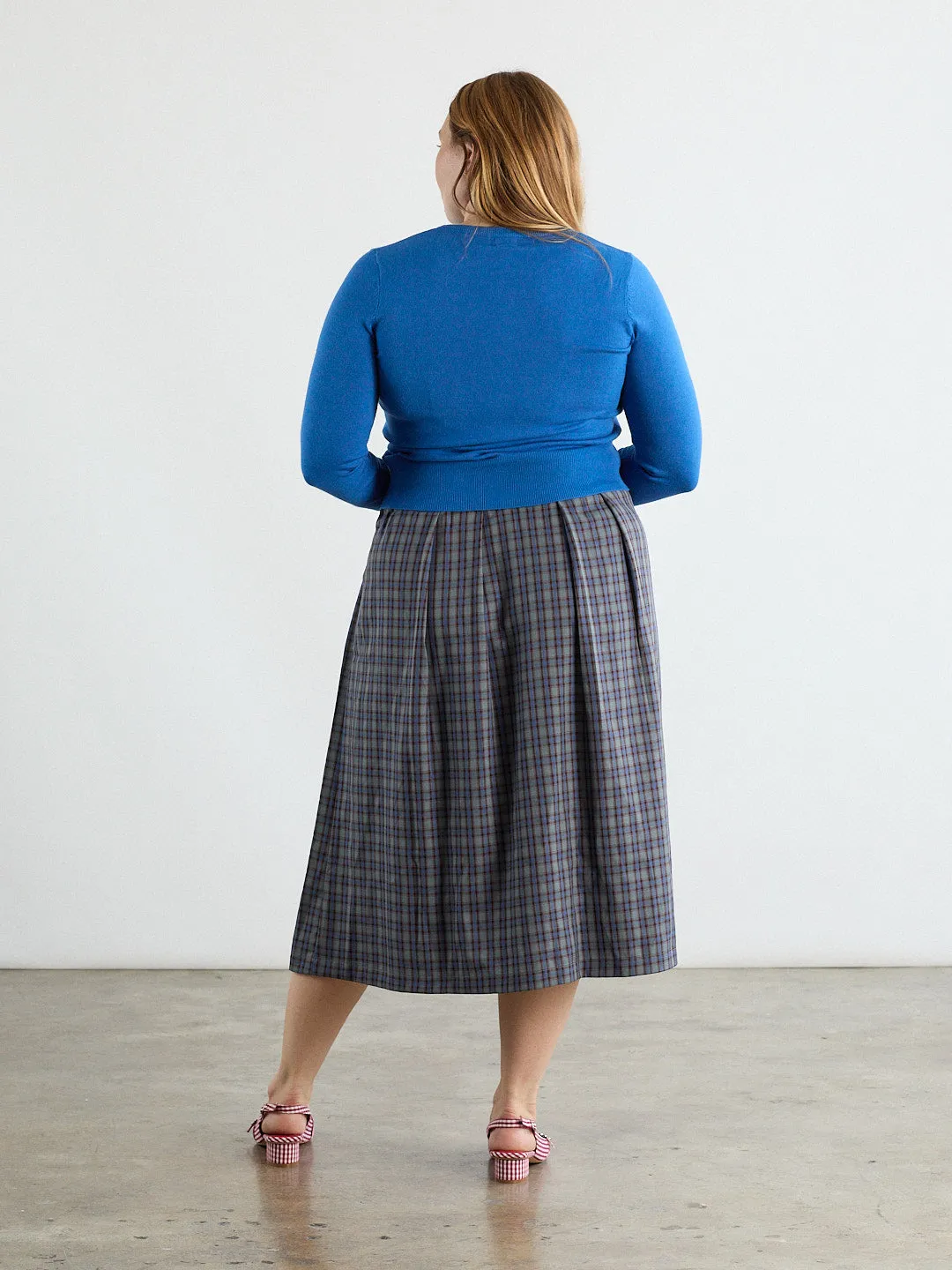 Irene Midi Skirt - Grey Plaid