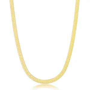 Italian Sterling Silver (5mm) Herringbone Necklace - 18K Gold Plated