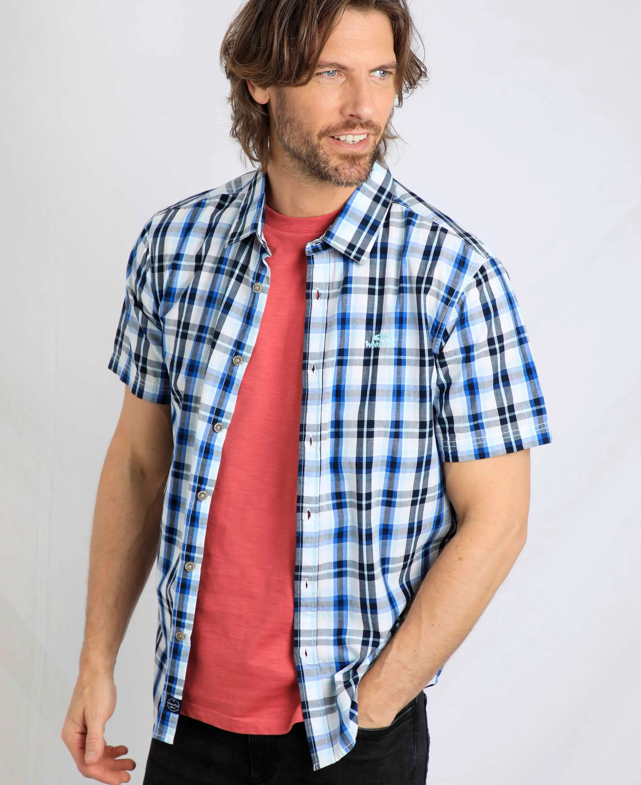 Judd Short Sleeve Check Shirt - Blue Surf