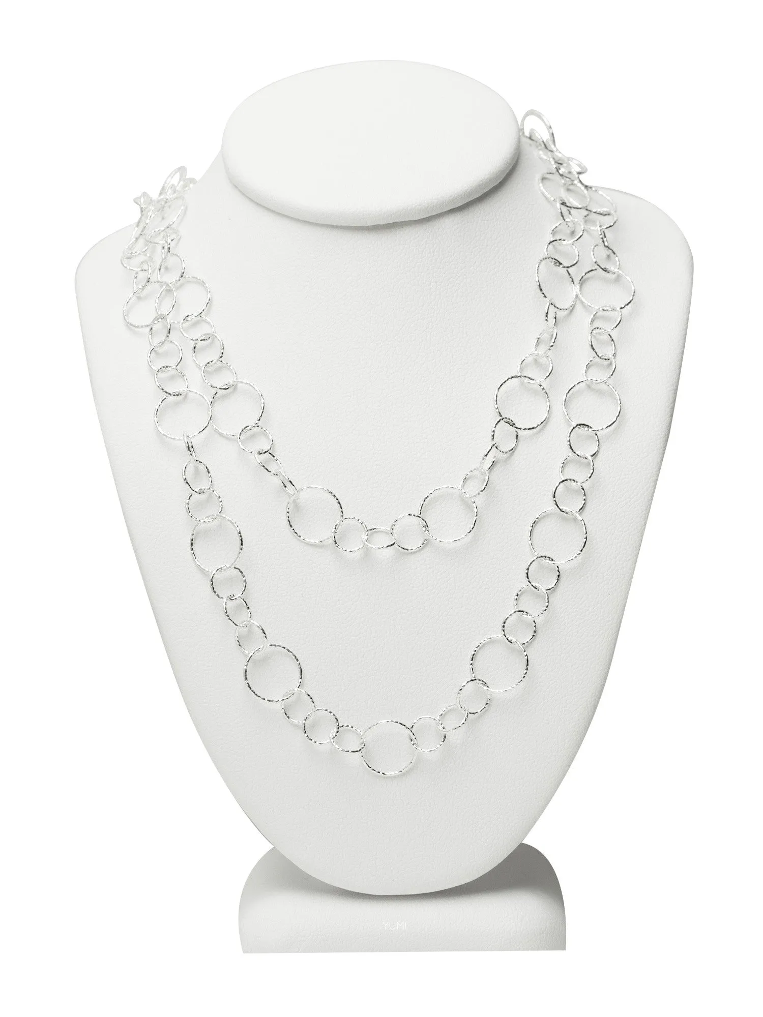 Long Silver Shimmer Circle Chain Necklace