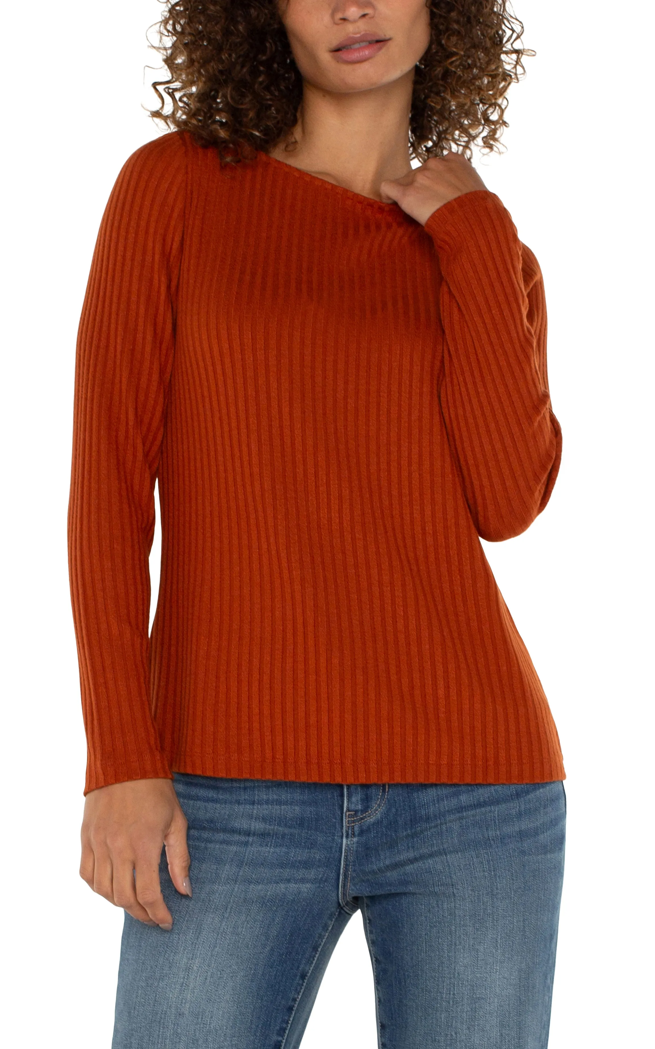 LONG SLEEVE BOAT NECK KNIT TOP