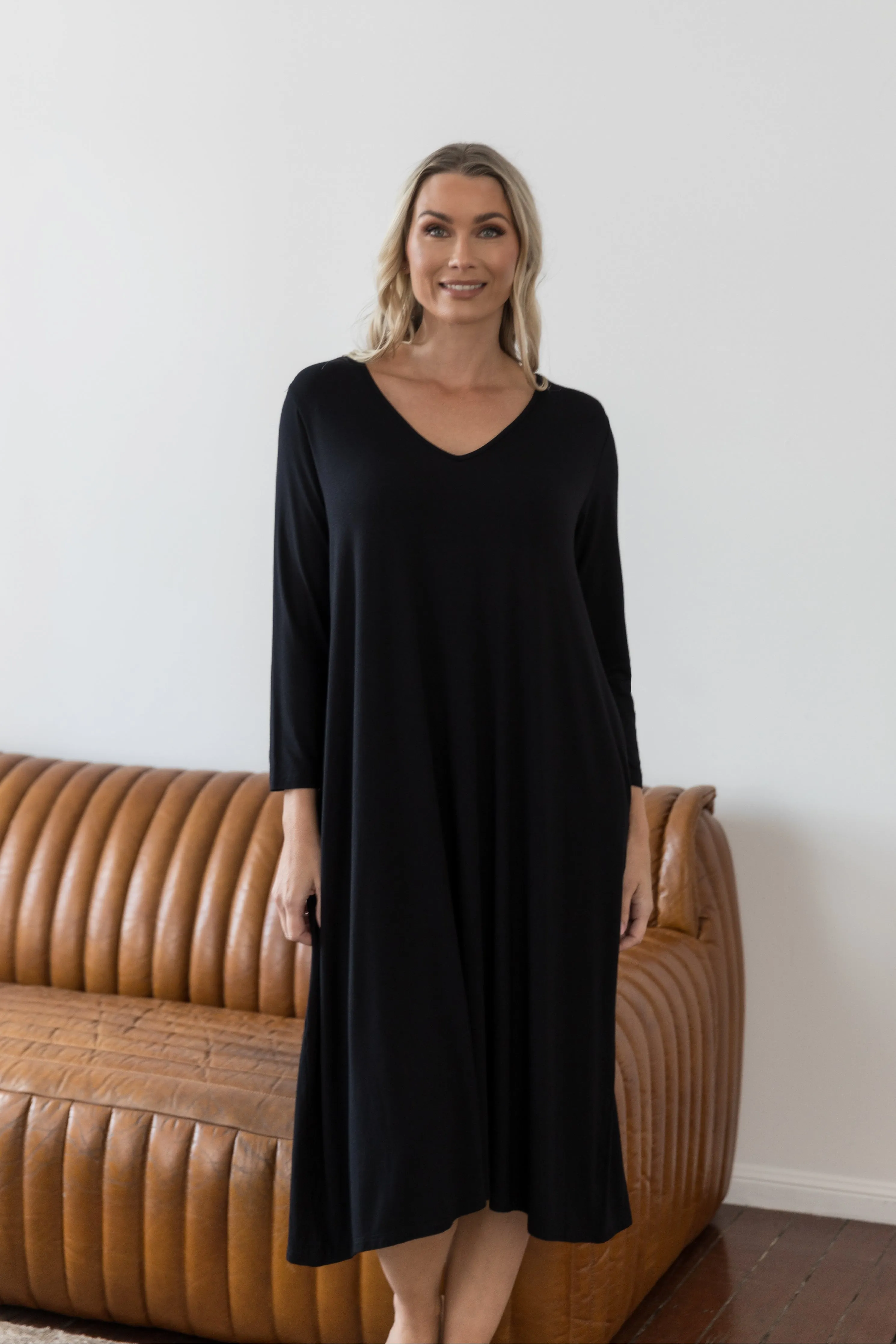 Long Sleeve T-Shirt Dress in Black