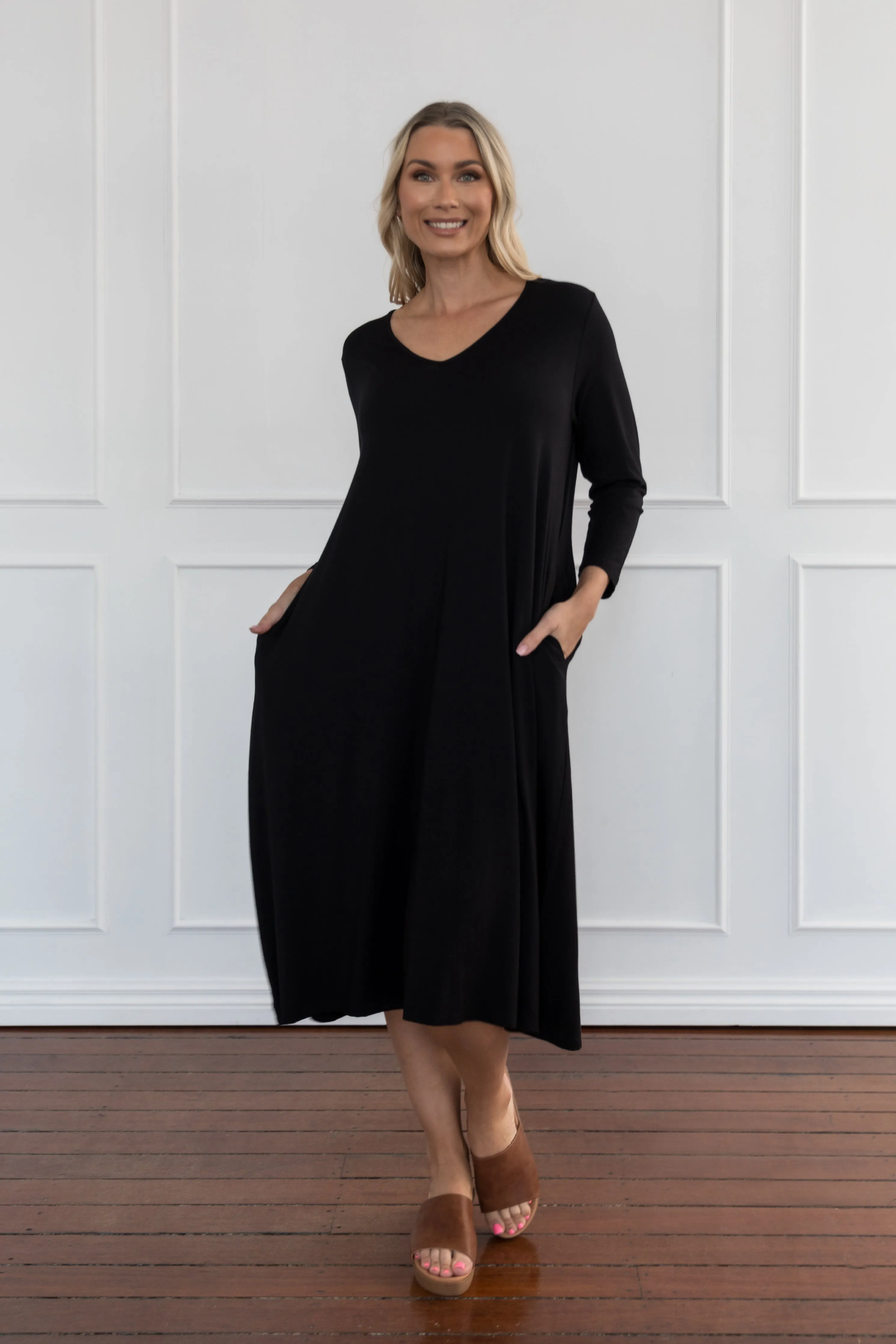 Long Sleeve T-Shirt Dress in Black