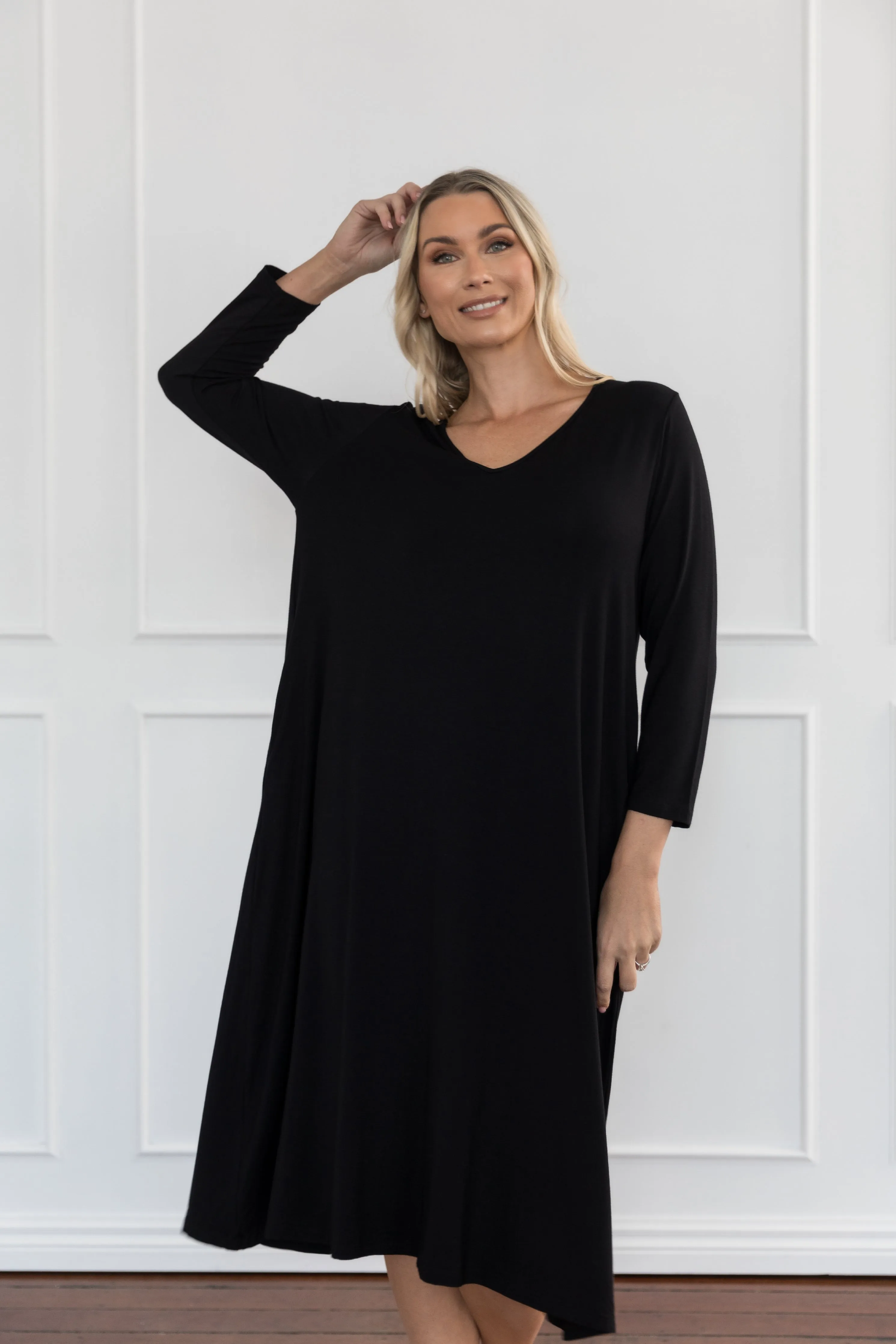 Long Sleeve T-Shirt Dress in Black