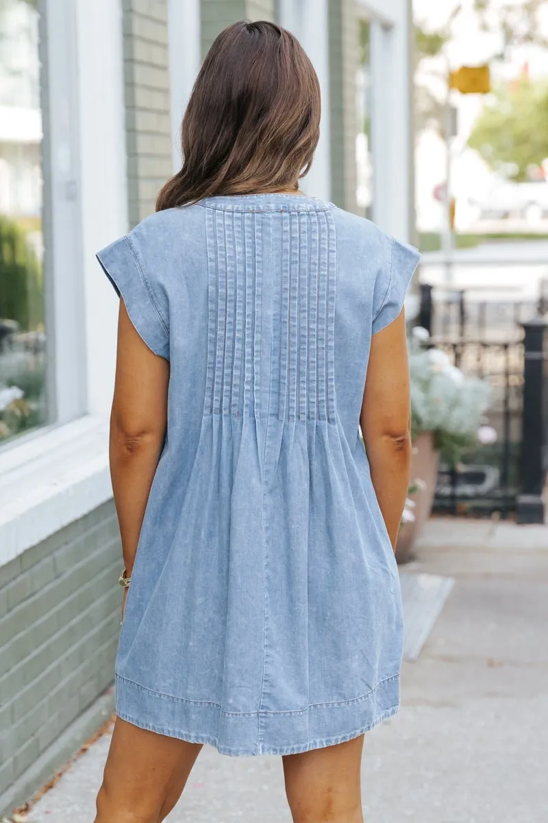 Made For You Denim Pleated Mini Dress