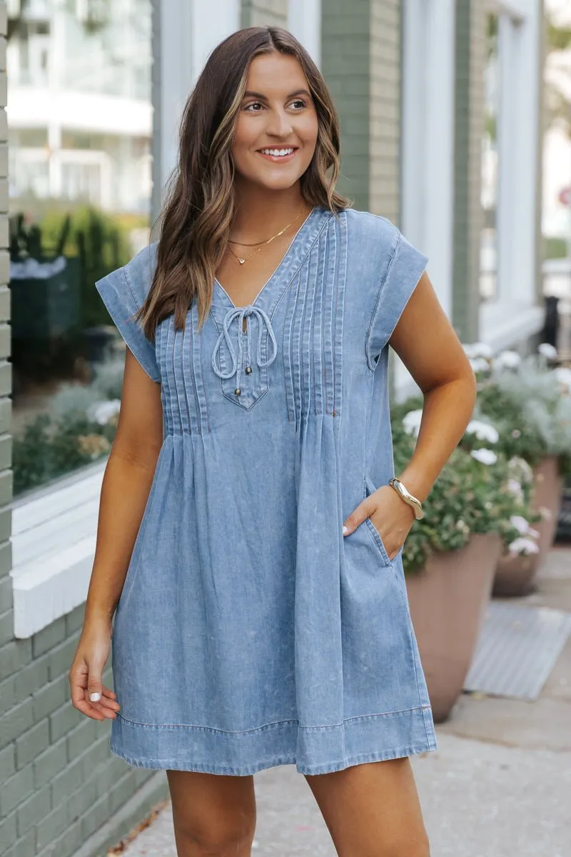 Made For You Denim Pleated Mini Dress