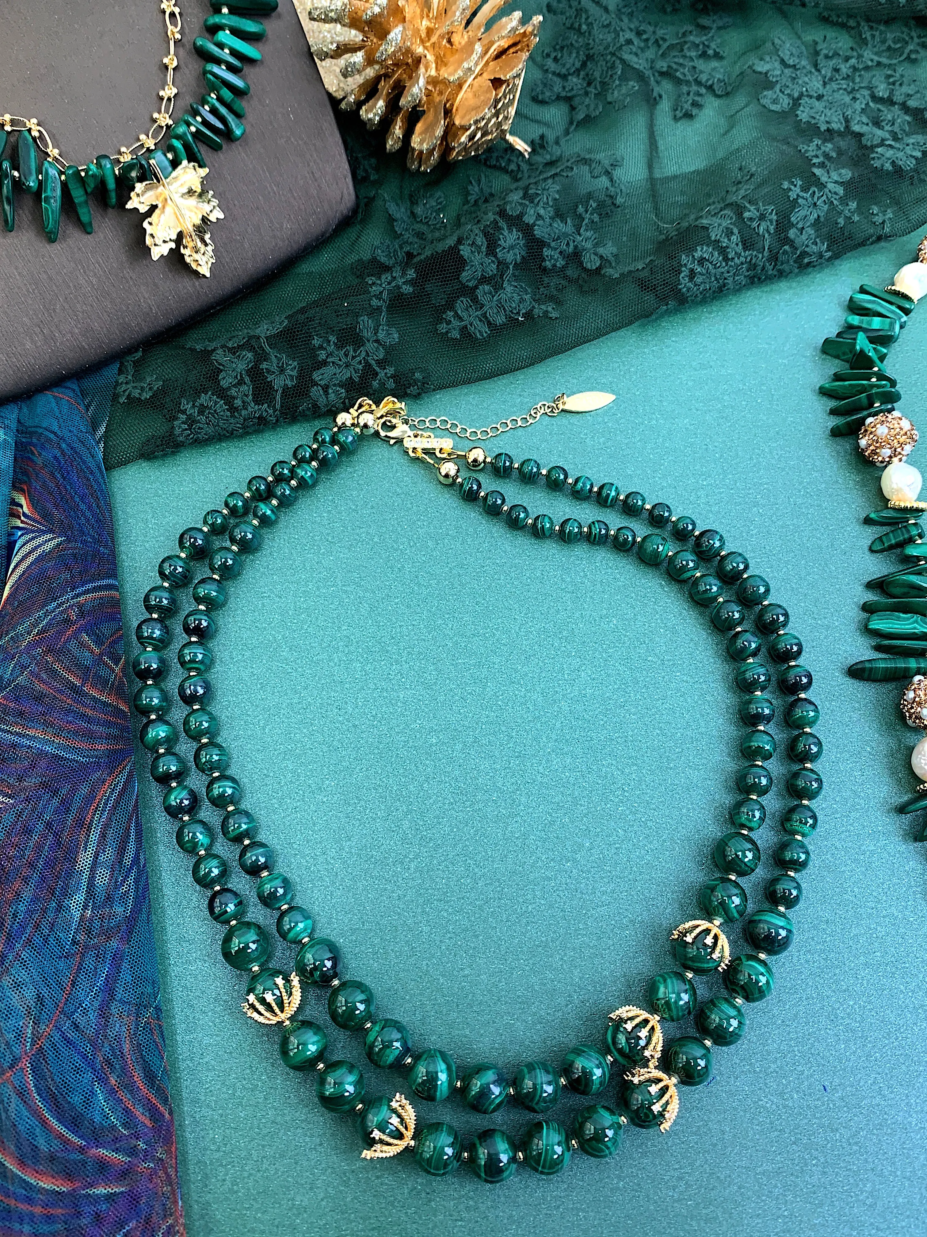 Malachite Double Layers Stunning Necklace HN026