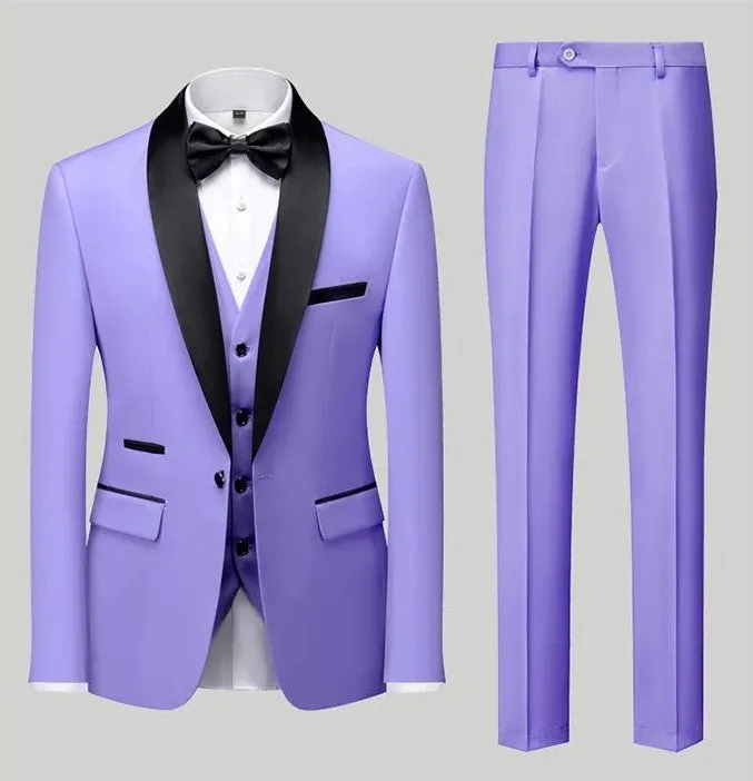 Men's 3 Pieces Suits Smart Fit Formal Business Wedding Tuxedo Blazer Vest & Trouser Set | Available in 11 Colours