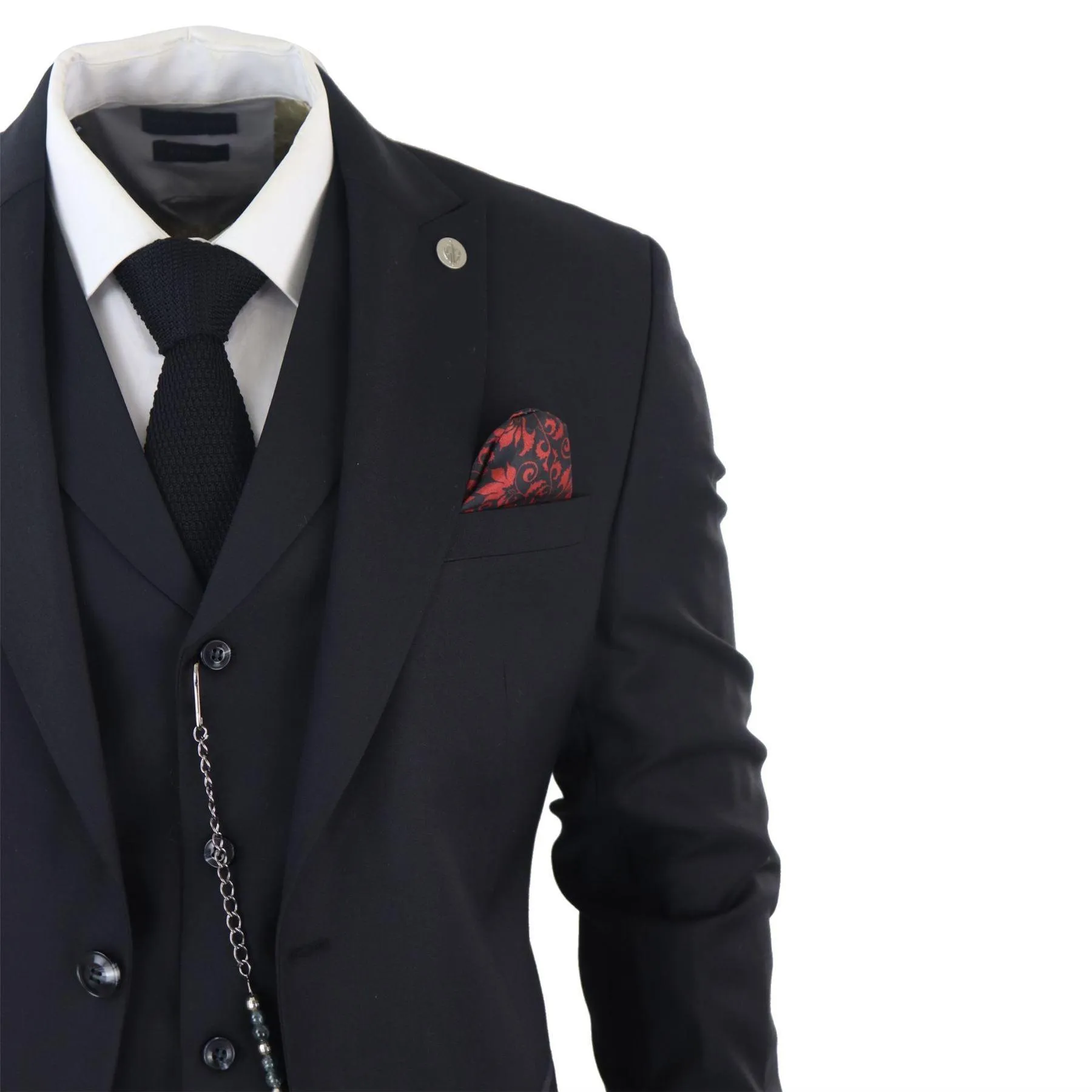 Mens Classic 3 Piece Suit Black Pocket Chain Wedding Tailored Fit Vintage Formal