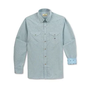 Men's L/S Two Tone Grid Western Collar Shirt Blu/Grn