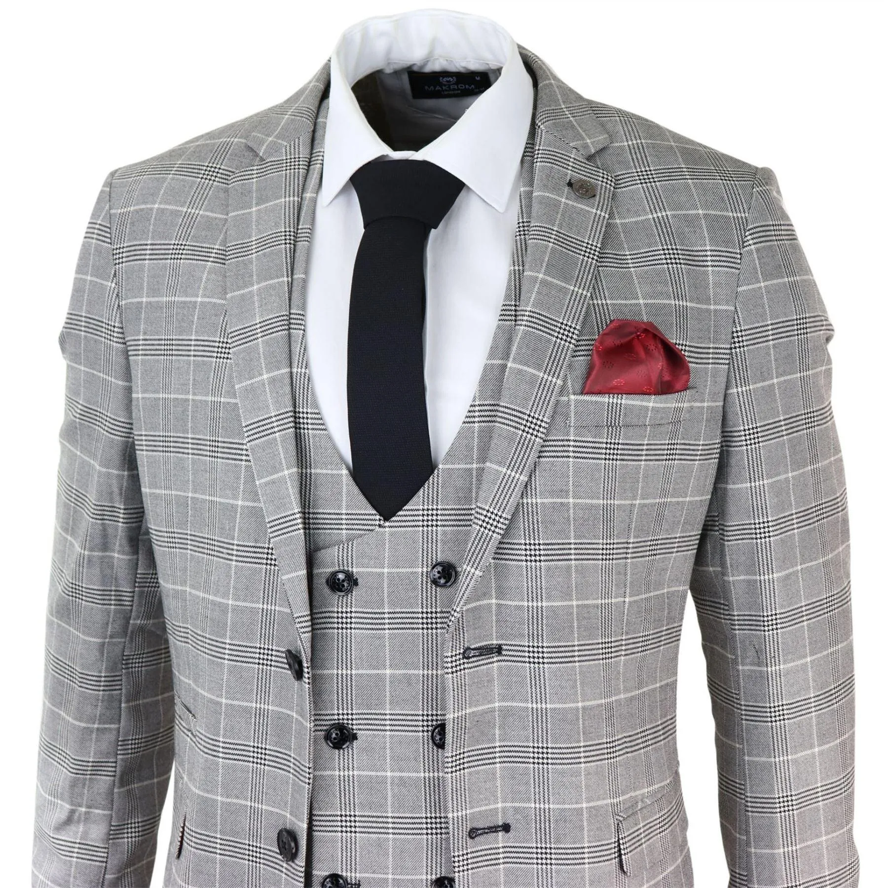 Mens Marc Darcy Grey Prince Of Wales Check Suit Ross Office Wedding Slim Fit Classic