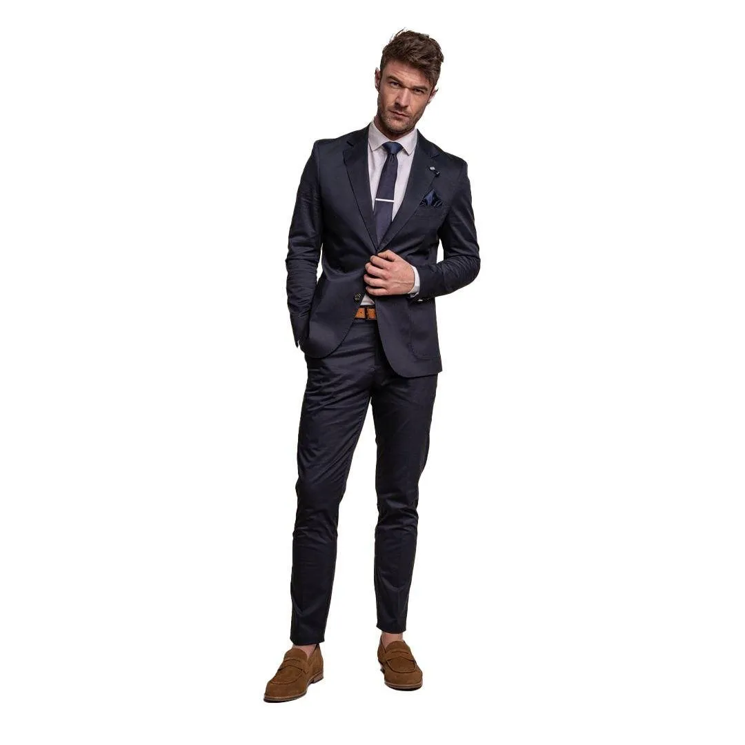 Mens Navy 2 Piece Suit Lightweight Cotton