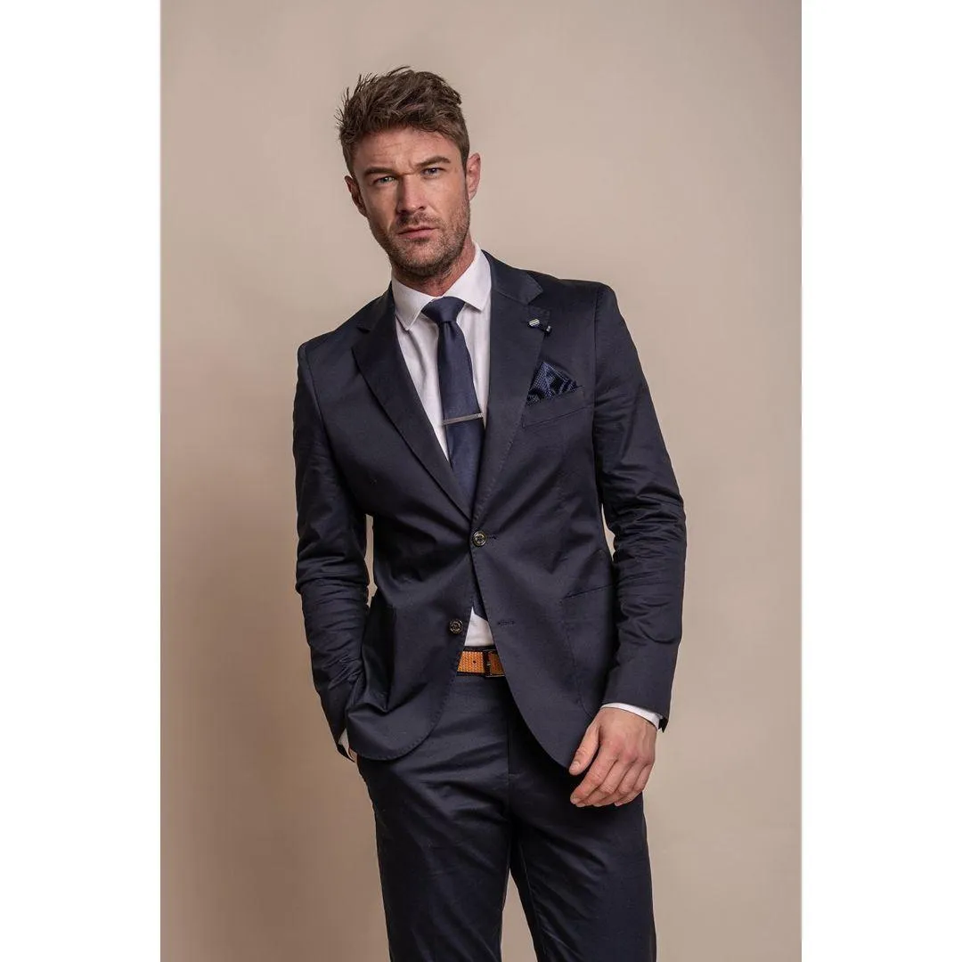 Mens Navy 2 Piece Suit Lightweight Cotton