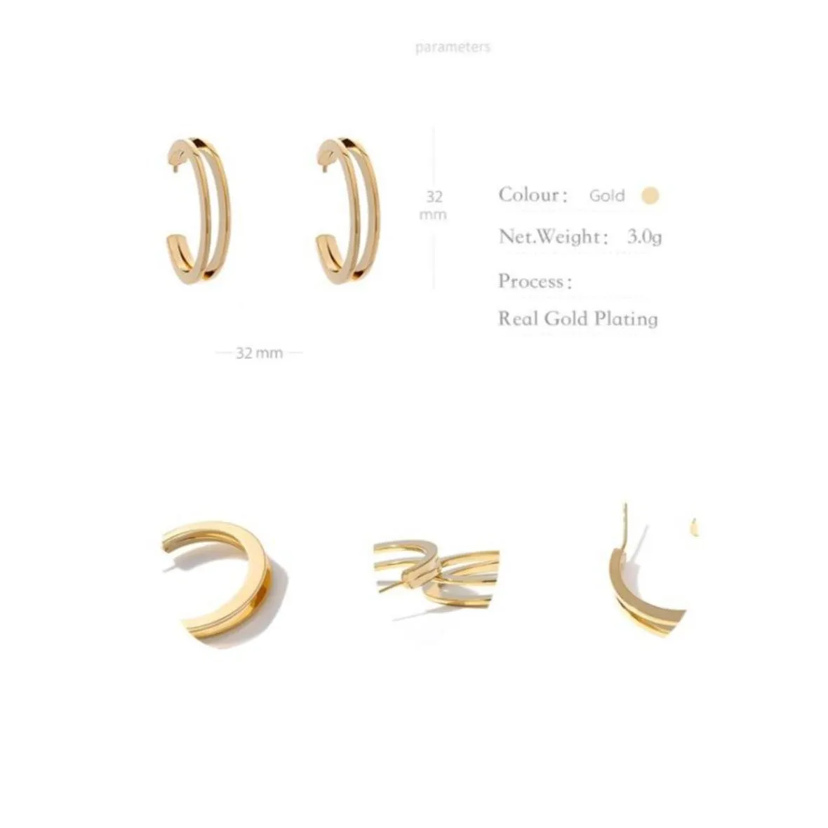 Metal Hollow Hoop Earring 18 k gold plated