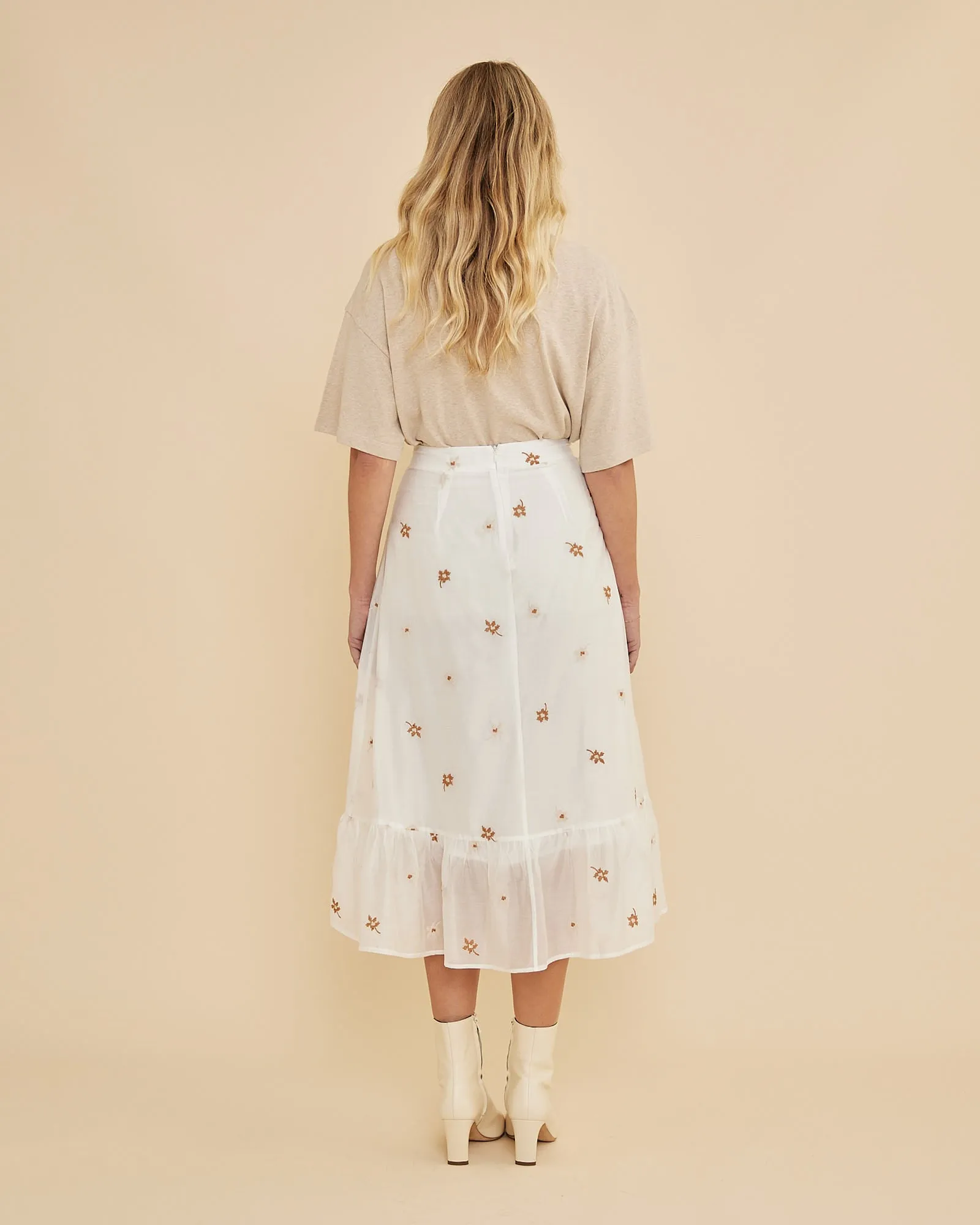 Monique Cross Stitch Midi Skirt - White