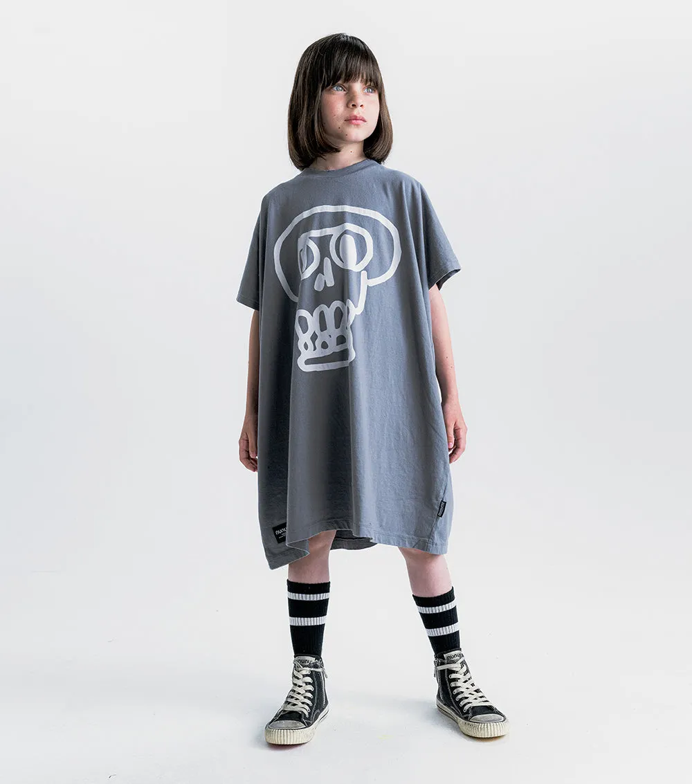 NUNUNU SS24 KOOKY SKULL BOX T-SHIRT DRESS in Concrete