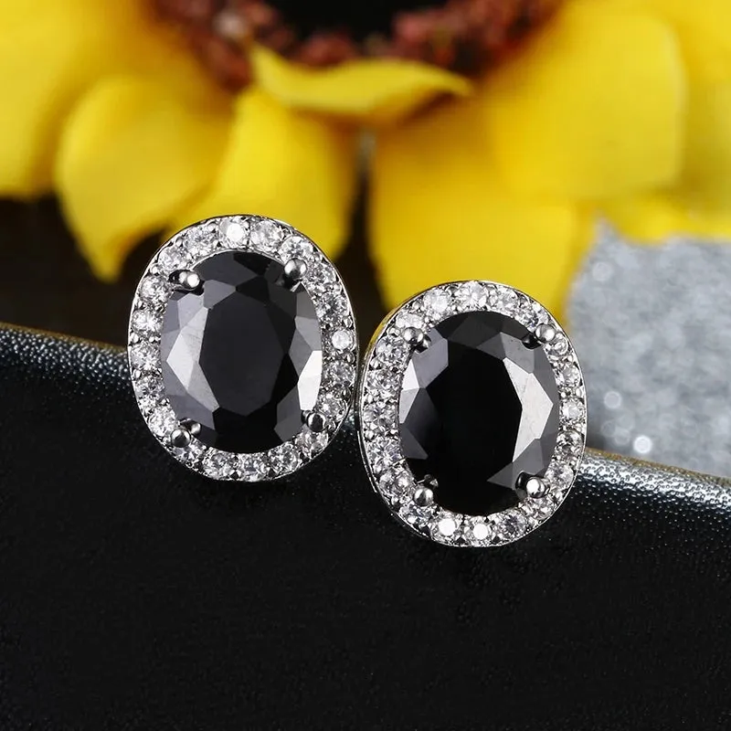 Oval CZ Crystal Zircon Solitaire Stud Earring