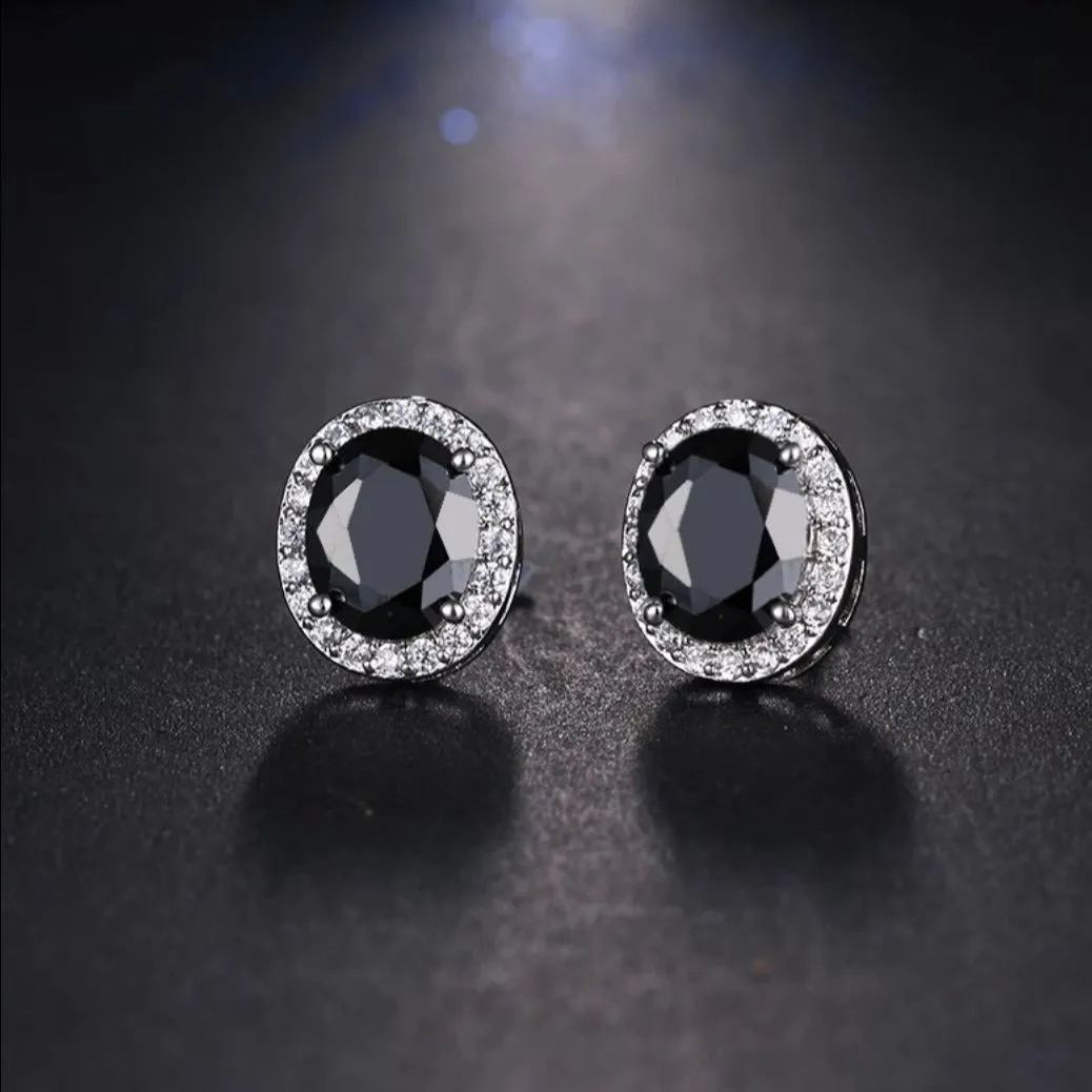 Oval CZ Crystal Zircon Solitaire Stud Earring