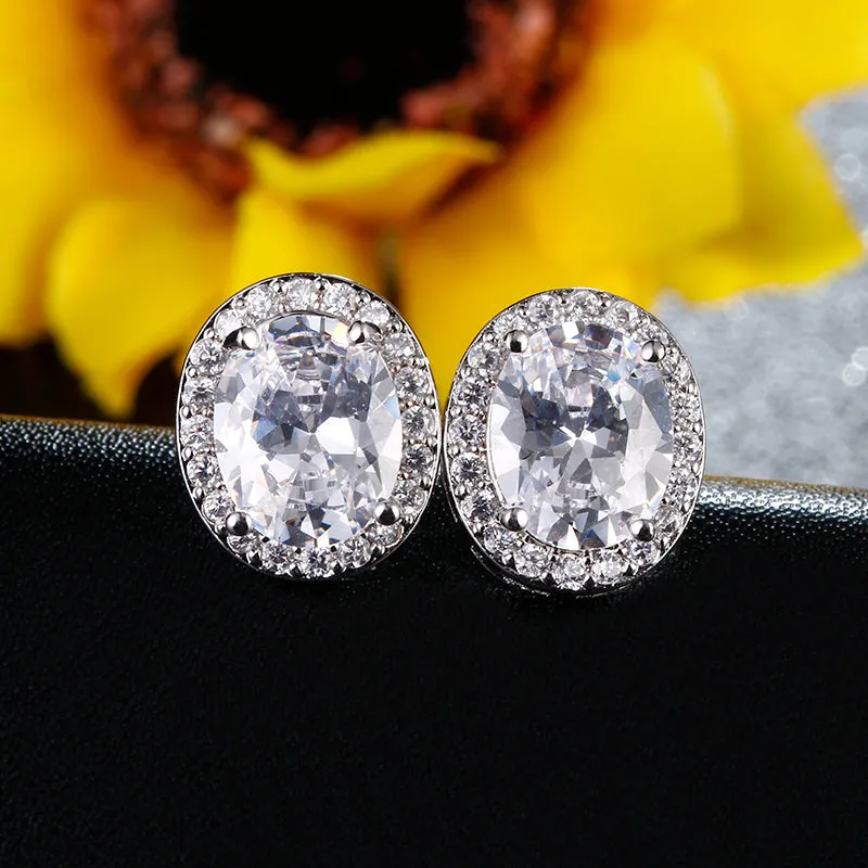 Oval CZ Crystal Zircon Solitaire Stud Earring