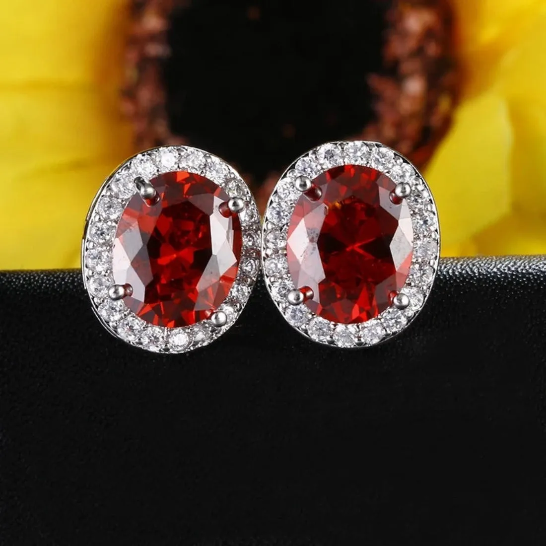 Oval CZ Crystal Zircon Solitaire Stud Earring