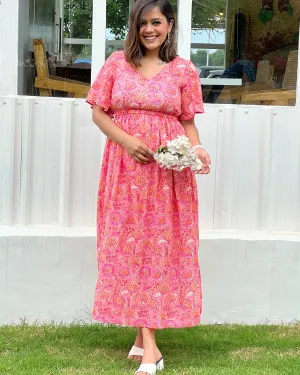 Peach Flared Sleeves Dress