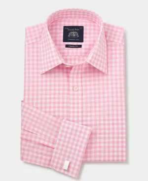 Pink White Check Classic Fit Shirt - Double Cuff