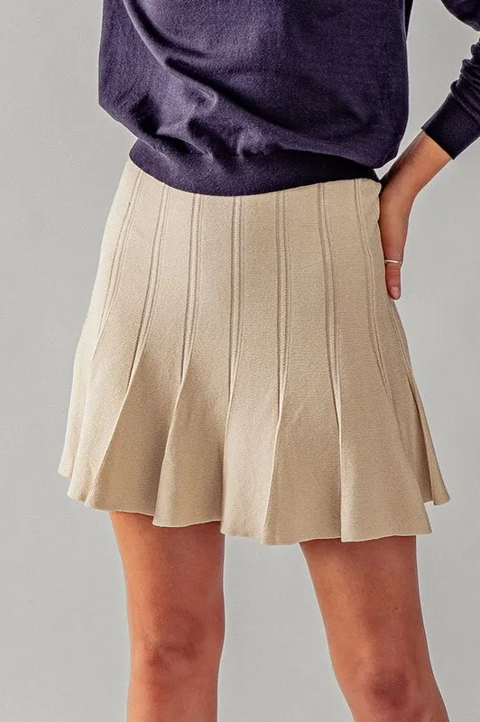 Pleated Knit Mini Skirt