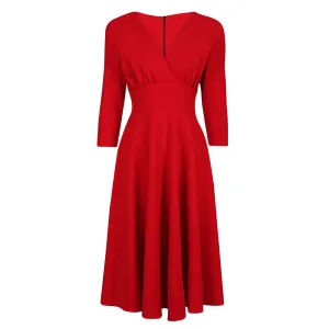 Red Vintage A Line Crossover 3/4 Sleeve Tea Swing Dress