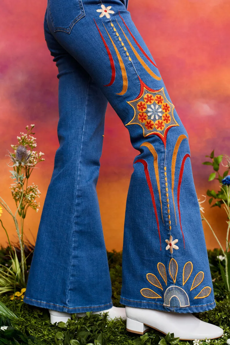 Revolution Blues Embroidered Denim Flares