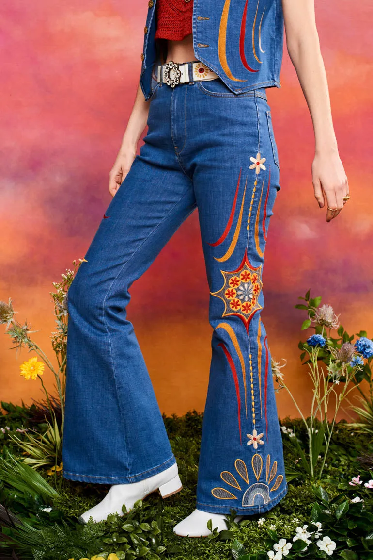 Revolution Blues Embroidered Denim Flares