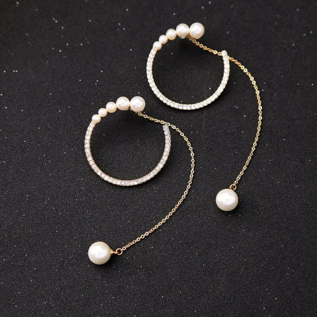 Semi Round Rhinestone Pearl Hoop Styled Earring